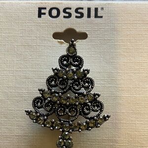 Fossil Black and Silver Swirl Brooch